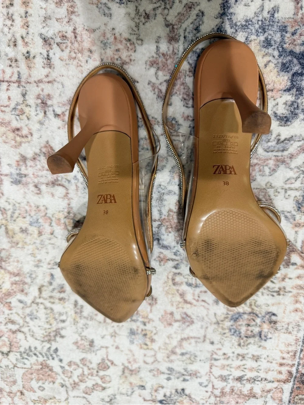 Zara Tan Pointed Slingback Heels with Crystal-Trim Straps